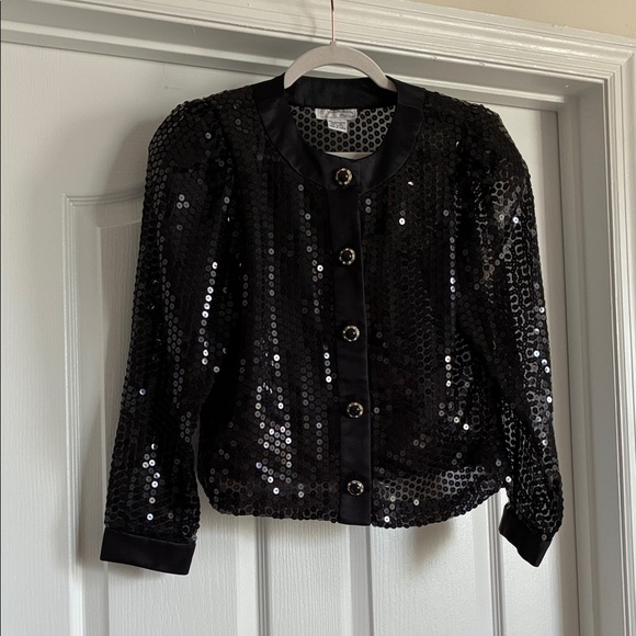 Vintage Warren Petites Black Sequin Jacket Size 6 - Picture 1 of 7